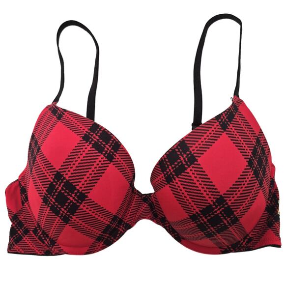 Victorias Secret Pink Bra Women 34C Where Everywhere Push Up Red Plaid Y2K - Picture 1 of 4